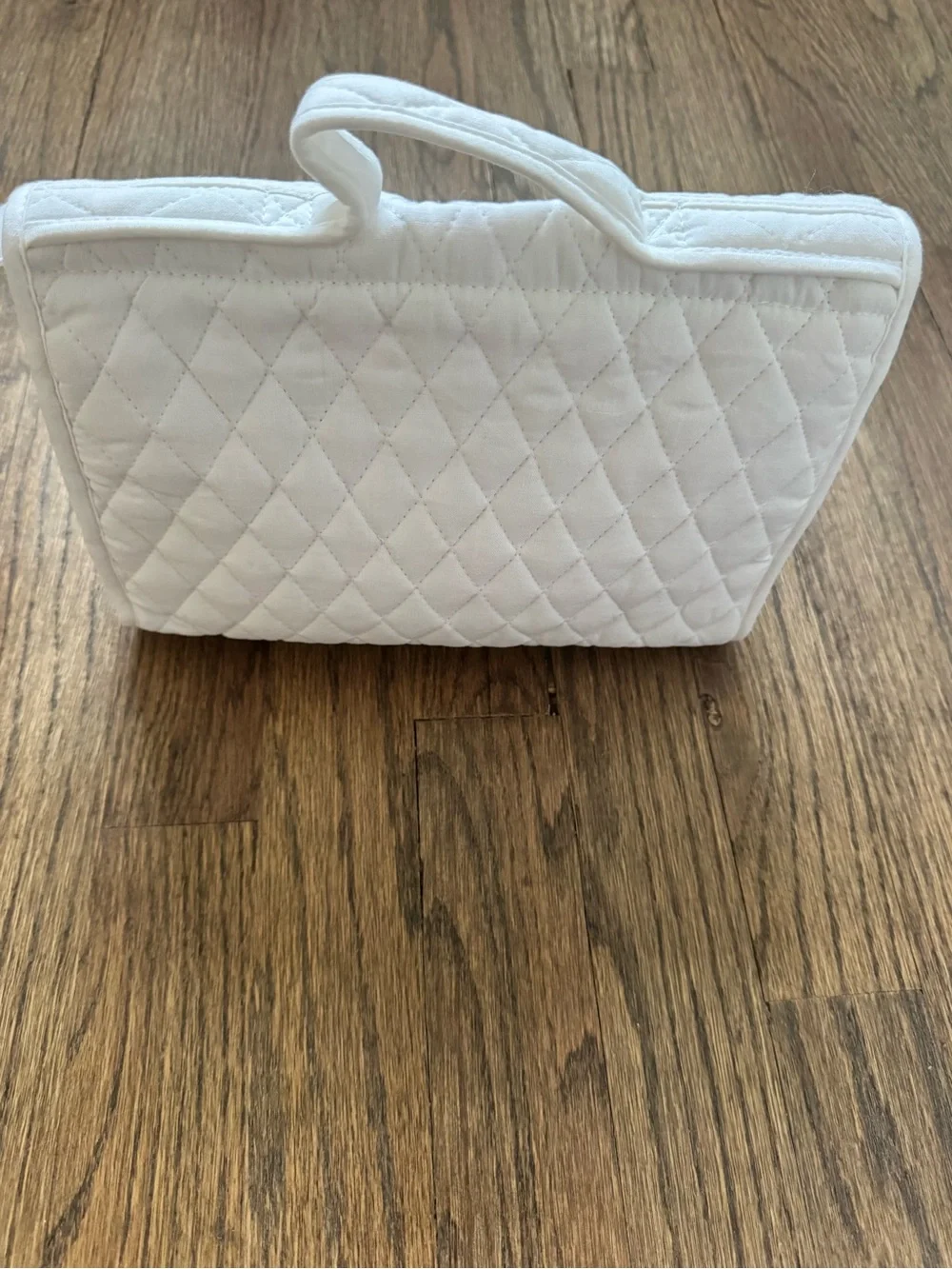 Edward Boutross Quilted White Floral Embroidered Cosmetic Bag